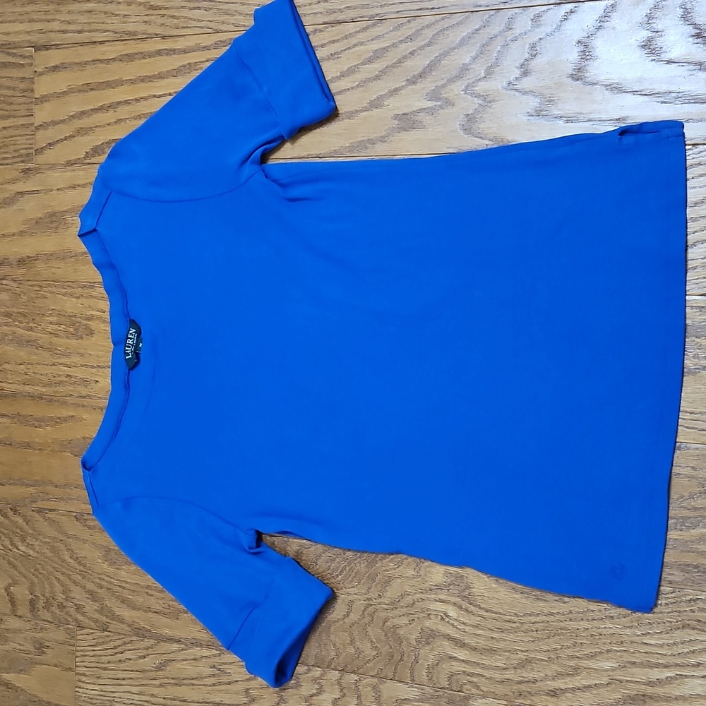 Lauren Ralph Lauren Boat Neck Cobalt Blue Short Sleeve Top Sz Medium